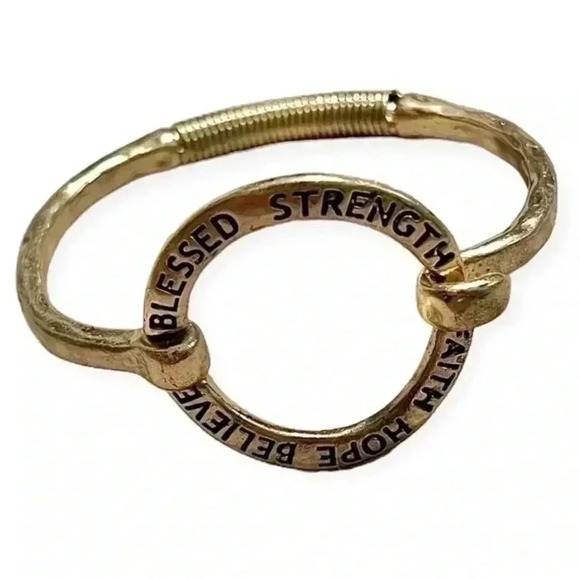 Jewelry - DISTRESSED GOLD GRAPHIC BRACELET BLESSED STRENGTH HOPE